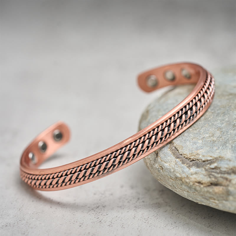 Buddha Stones Eenvoudig gedraaid ontwerp koperen balans geluk open Manchetarmband Bangle - image 1