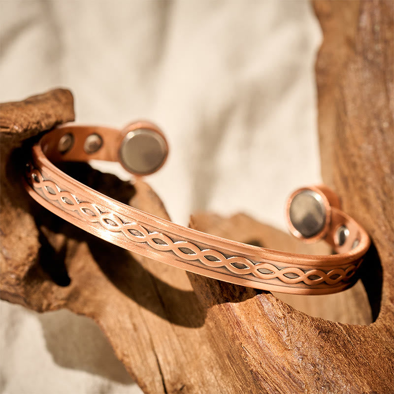 Buddha Stones Ingeweven luspatroon koperen balans geluk open Manchetarmband Bangle - image 1