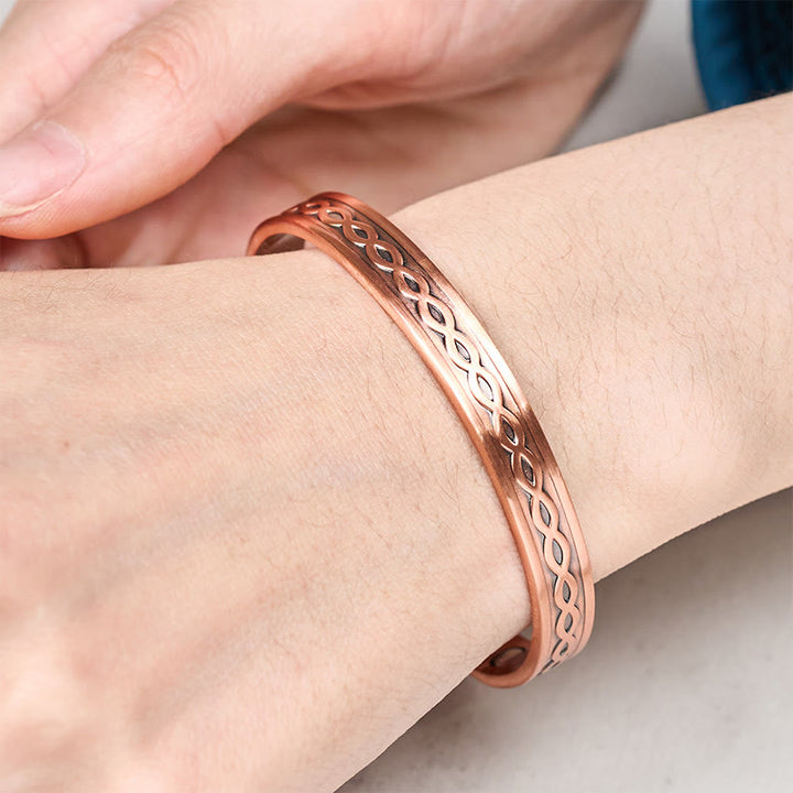 Buddha Stones Ingeweven luspatroon koperen balans geluk open Manchetarmband Bangle - image 3