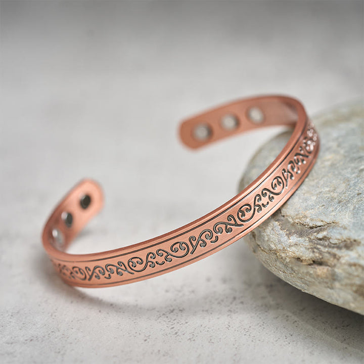 Buddha Stones Gegraveerde , met patroon versierde koperen armband met open Manchetarmband - image 2