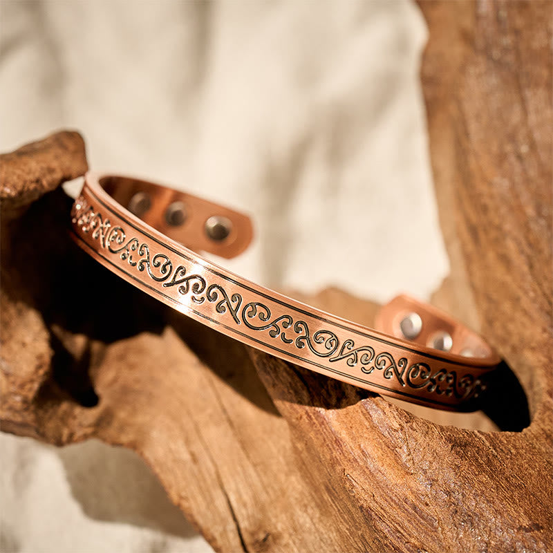Buddha Stones Gegraveerde , met patroon versierde koperen armband met open Manchetarmband - image 1