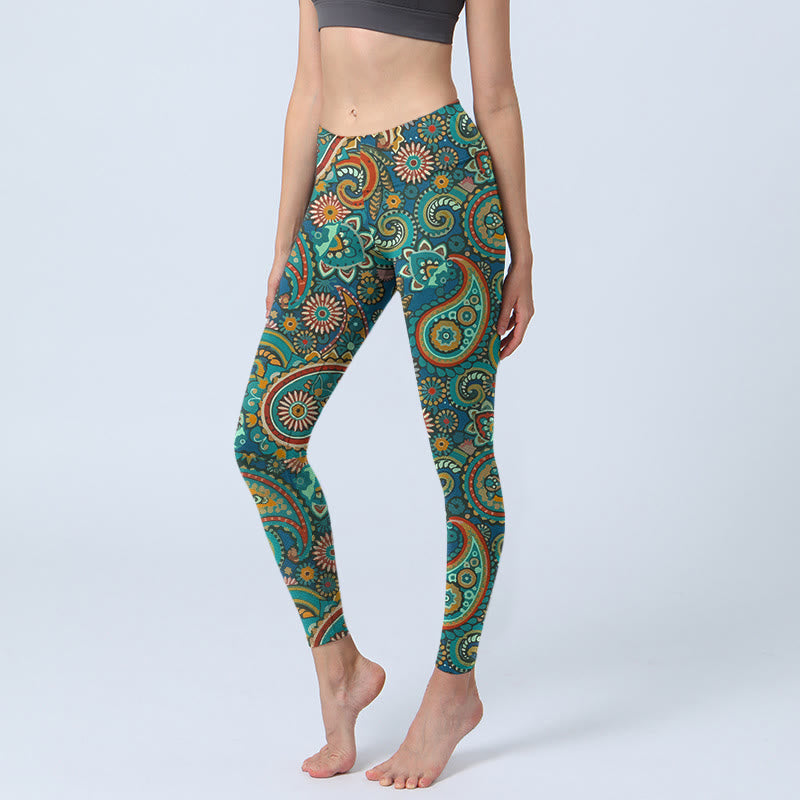 Buddha Stones Retro Paisley Print Gym Leggings Dames Yoga Broek - Staalblauw - US18, UK/AU22, EU50 (4XL) - image 0