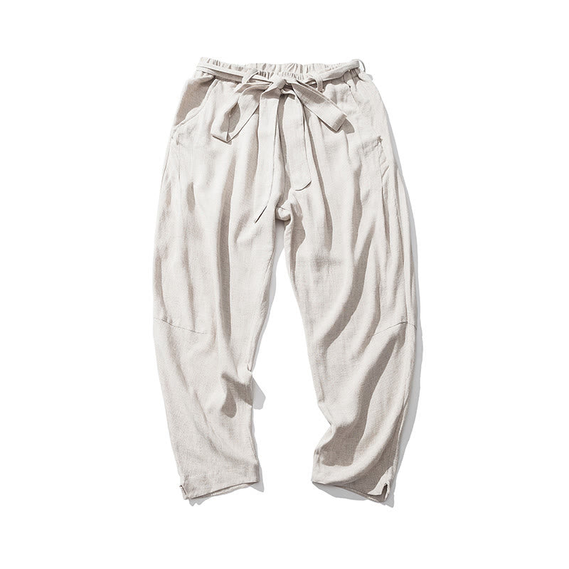 Buddha Stones Enkellange polyester herenbroek met trekkoord, elastische Taille en Zakken. - image 2