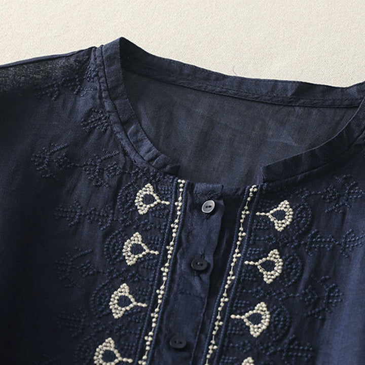 Buddha Stones Zomerse damesblouse met bloemenprint , Ronde hals Korte mouw , gemaakt van polyester. - image 1