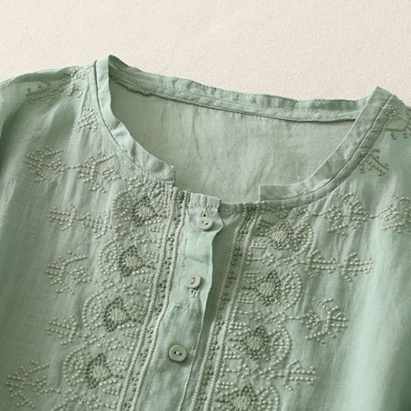 Buddha Stones Zomerse damesblouse met bloemenprint , Ronde hals Korte mouw , gemaakt van polyester. - image 11