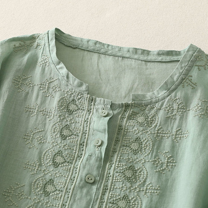 Buddha Stones Zomerse damesblouse met bloemenprint , Ronde hals Korte mouw , gemaakt van polyester. - image 11