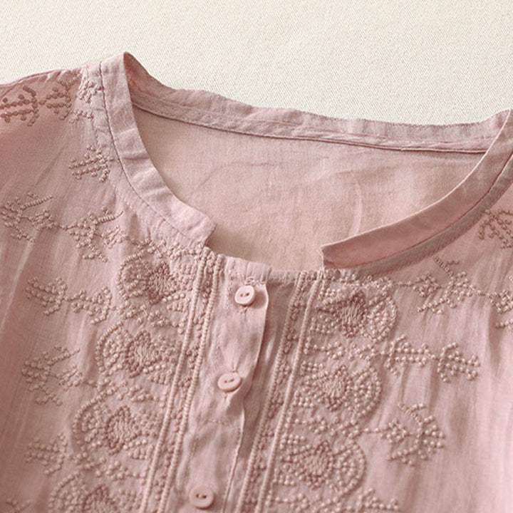 Buddha Stones Zomerse damesblouse met bloemenprint , Ronde hals Korte mouw , gemaakt van polyester. - image 6