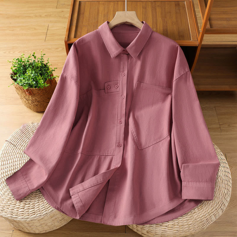 Buddha Stones Damesblouse met Lange mouw, Reverskraag revers en zakken, van Zakken. - Dieproze - US12, UK/AU16, EU44 (2XL) - image 0
