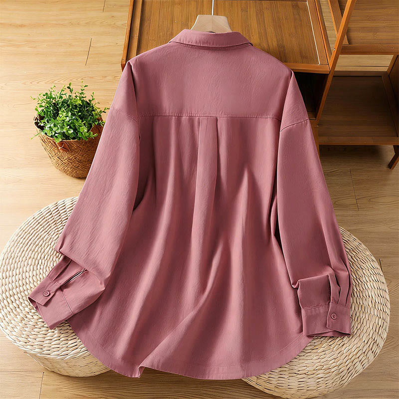 Buddha Stones Damesblouse met Lange mouw, Reverskraag revers en zakken, van Zakken. - image 1