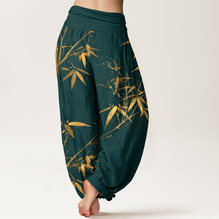 Buddha Stones Harembroek voor dames met elastische Taille , klassiek bamboepatroon, 100% Cotton - image 1