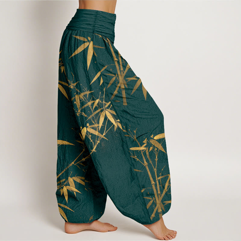 Buddha Stones Harembroek voor dames met elastische Taille , klassiek bamboepatroon, 100% Cotton - image 2
