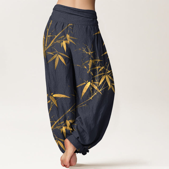Buddha Stones Harembroek voor dames met elastische Taille , klassiek bamboepatroon, 100% Cotton - image 6