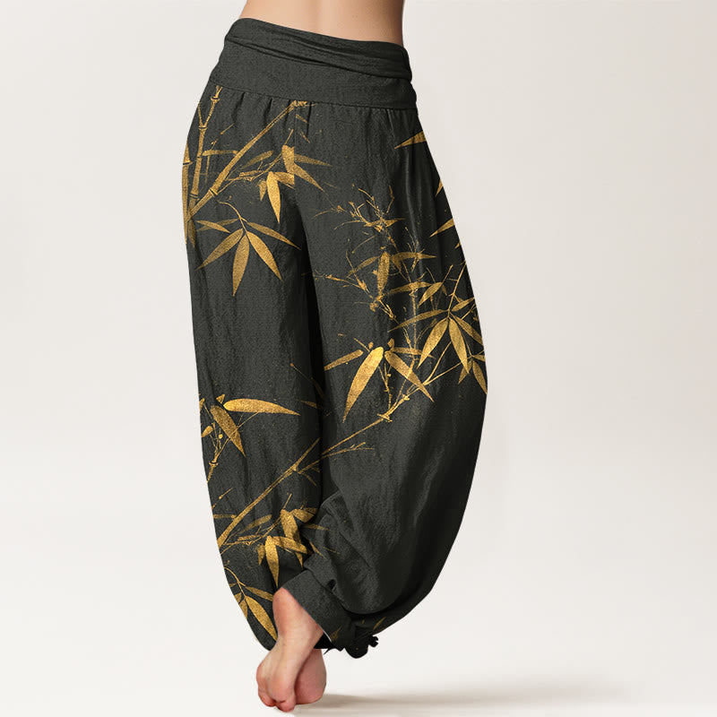 Buddha Stones Harembroek voor dames met elastische Taille , klassiek bamboepatroon, 100% Cotton - image 9