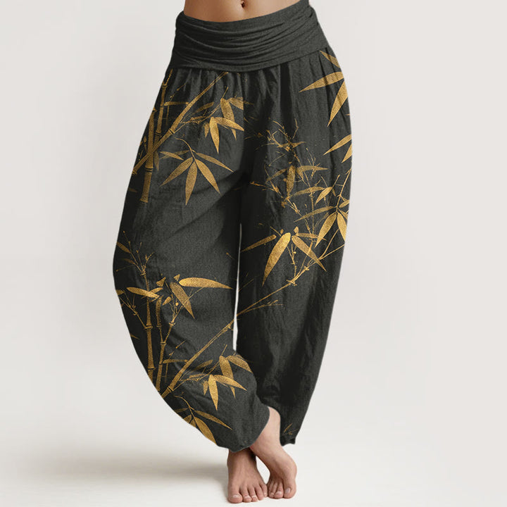 Buddha Stones Harembroek voor dames met elastische Taille , klassiek bamboepatroon, 100% Cotton - Zwart - US16, UK/AU20, EU48 (3XL) - image 8