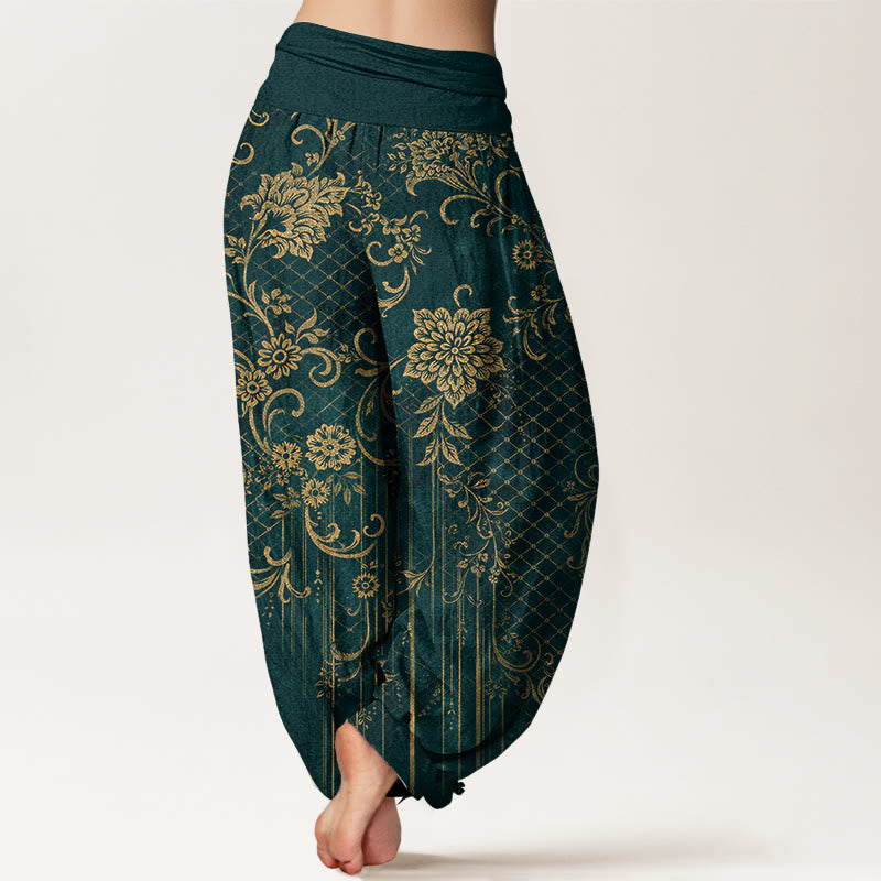 Buddha Stones Harembroek voor dames met elastische Taille , klassiek bloemen- en bladmotief van 100% Cotton - image 1