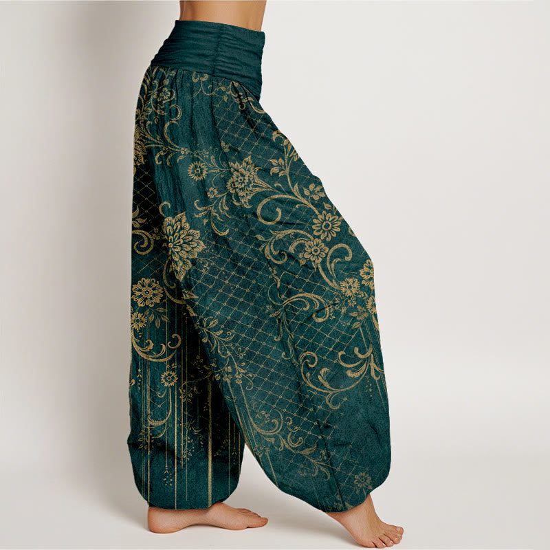 Buddha Stones Harembroek voor dames met elastische Taille , klassiek bloemen- en bladmotief van 100% Cotton - image 2