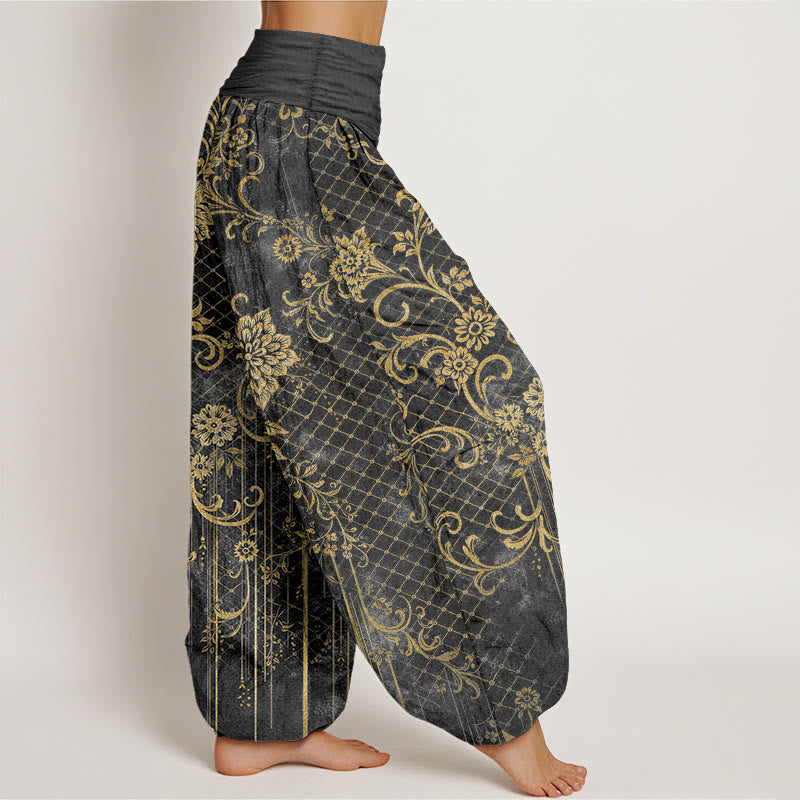 Buddha Stones Harembroek voor dames met elastische Taille , klassiek bloemen- en bladmotief van 100% Cotton - image 7