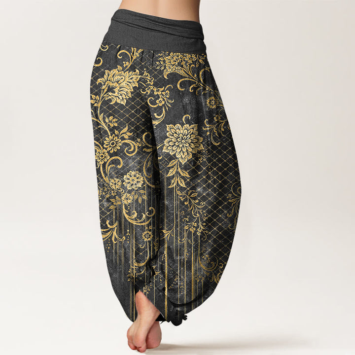 Buddha Stones Harembroek voor dames met elastische Taille , klassiek bloemen- en bladmotief van 100% Cotton - image 6