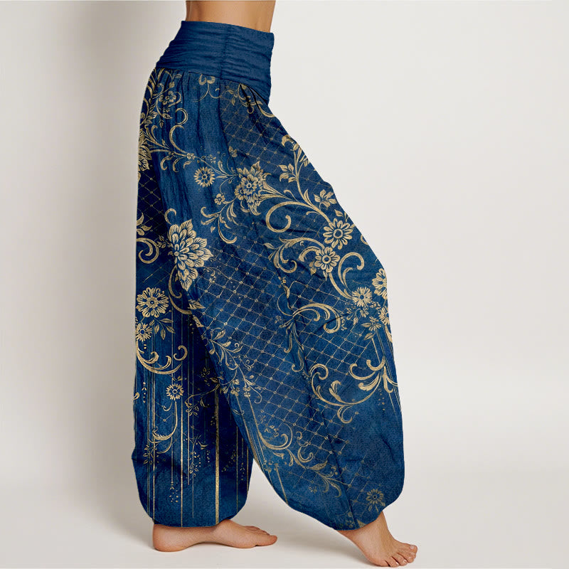 Buddha Stones Harembroek voor dames met elastische Taille , klassiek bloemen- en bladmotief van 100% Cotton - image 10