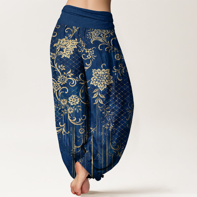 Buddha Stones Harembroek voor dames met elastische Taille , klassiek bloemen- en bladmotief van 100% Cotton - image 9