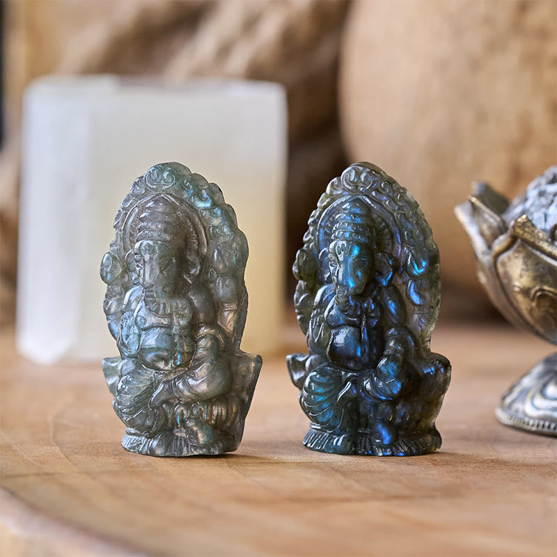 Buddha Stones Ganesh Ganpati Olifant Beeldje Labradoriet Genezingsbeeld Huisdecoratie - Ganesh 4,7*2,7*1,3 cm (één decoratie) - image 0