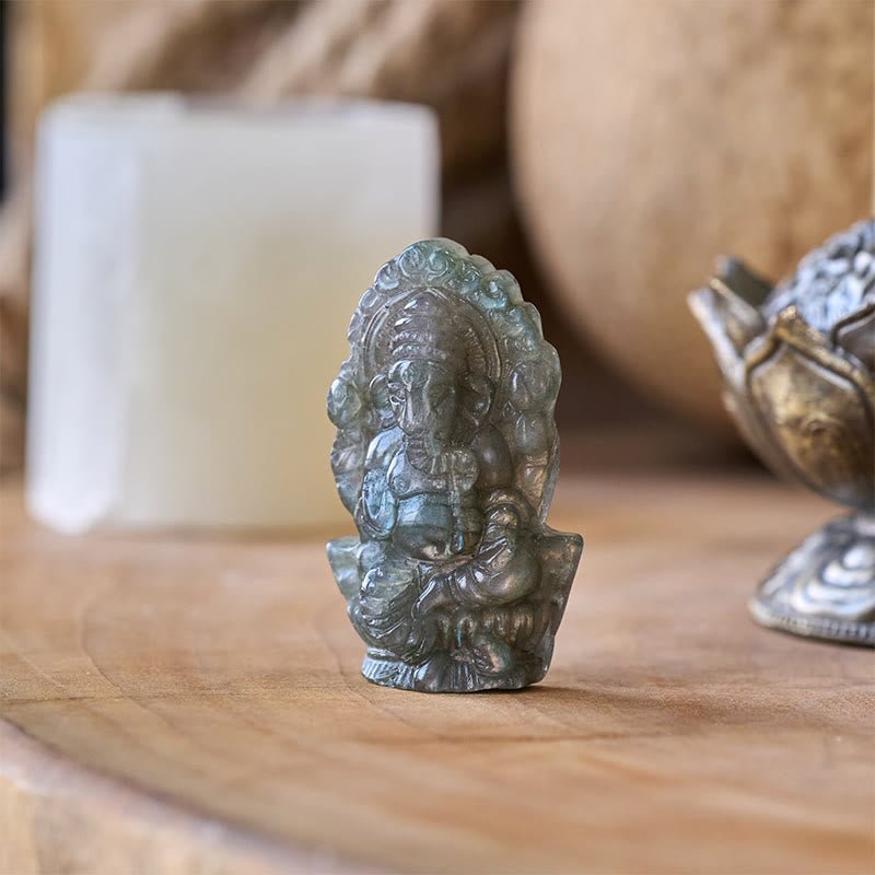 Buddha Stones Ganesh Ganpati Olifant Beeldje Labradoriet Genezingsbeeld Huisdecoratie - image 1