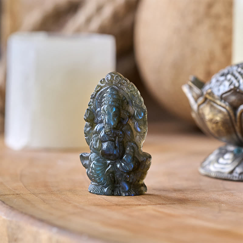 Buddha Stones Ganesh Ganpati Olifant Beeldje Labradoriet Genezingsbeeld Huisdecoratie - image 2