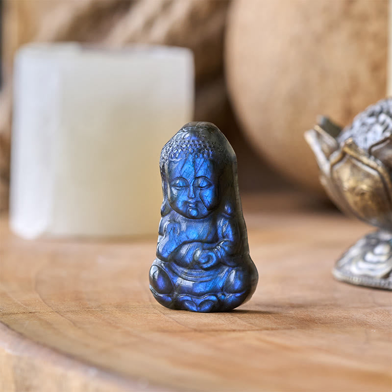 Buddha Stones Boeddha-symbool, natuurlijke labradoriet beeldje, genezingsbeeldje, huisdecoratie - Boeddha 4,5*2,3*1 cm - image 0