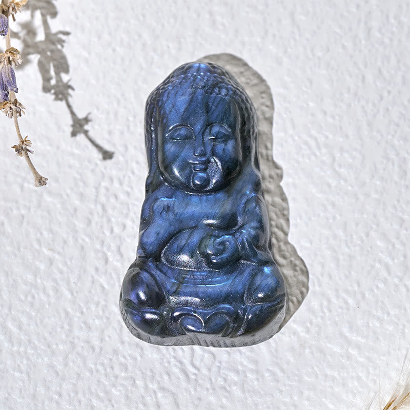 Buddha Stones Boeddha-symbool, natuurlijke labradoriet beeldje, genezingsbeeldje, huisdecoratie - image 2
