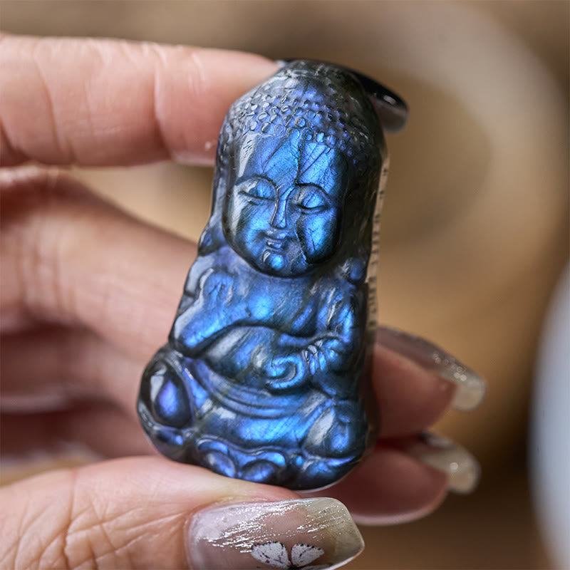 Buddha Stones Boeddha-symbool, natuurlijke labradoriet beeldje, genezingsbeeldje, huisdecoratie - image 4