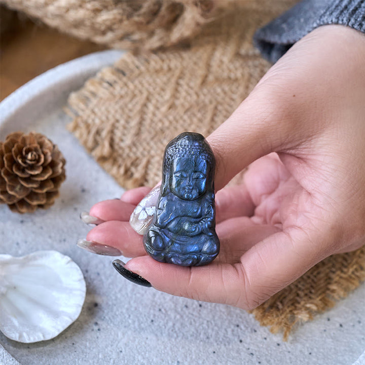 Buddha Stones Boeddha-symbool, natuurlijke labradoriet beeldje, genezingsbeeldje, huisdecoratie - image 3