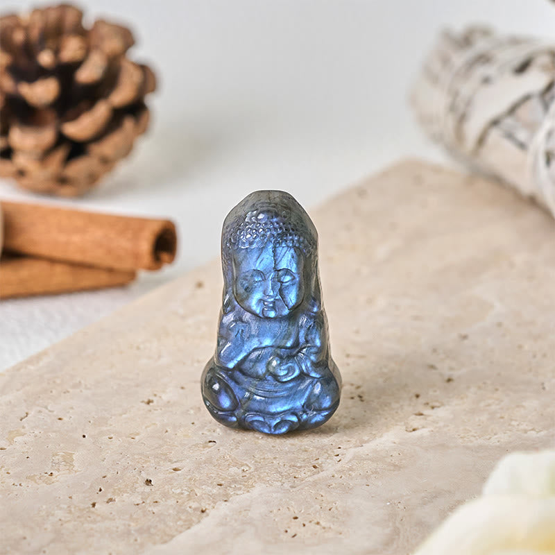 Buddha Stones Boeddha-symbool, natuurlijke labradoriet beeldje, genezingsbeeldje, huisdecoratie - image 1