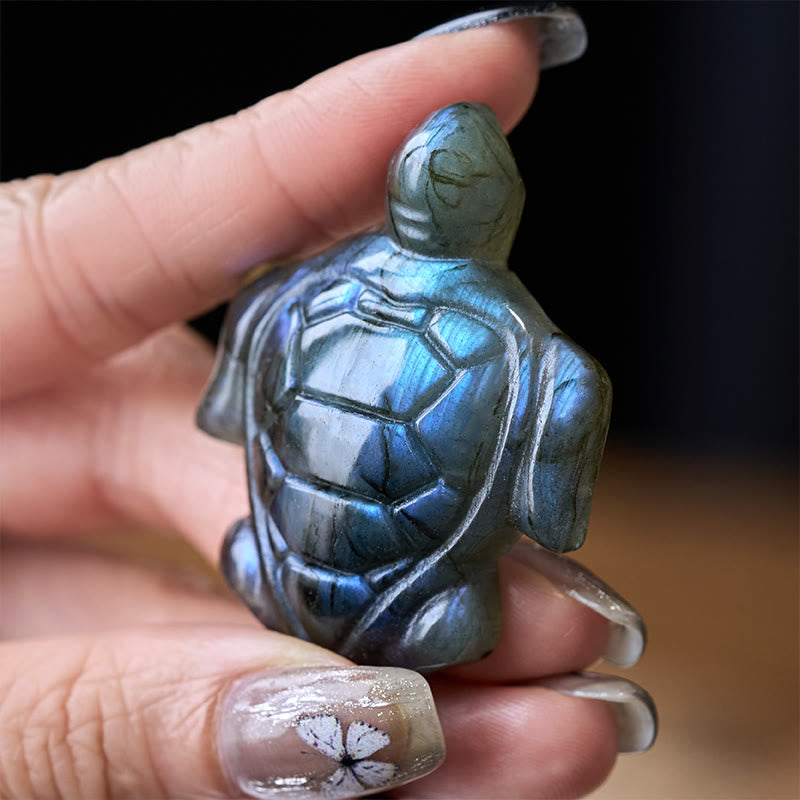 Buddha Stones Schildpadbeeldje van natuurlijke labradoriet, symbool van wijsheid, bescherming en woondecoratie. - Schildpad - 4,7*3,65*1,3 cm - image 0