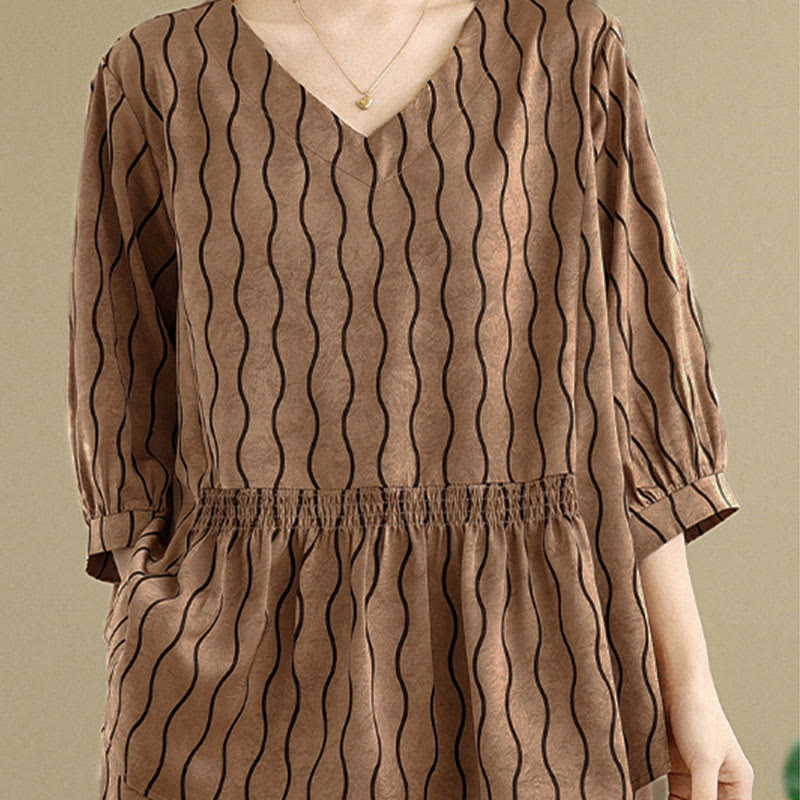 Buddha Stones Set van 2 stuks gestreept shirt met Korte mouw van polyester en harembroek ( Lengte 7) met zakken - image 4
