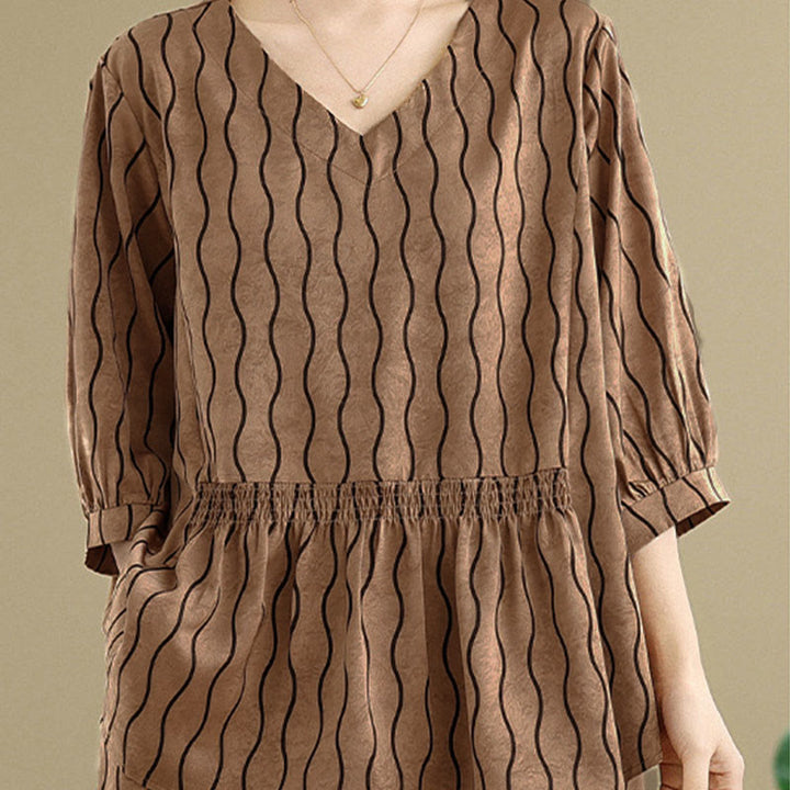 Buddha Stones Set van 2 stuks gestreept shirt met Korte mouw van polyester en harembroek ( Lengte 7) met zakken - image 4