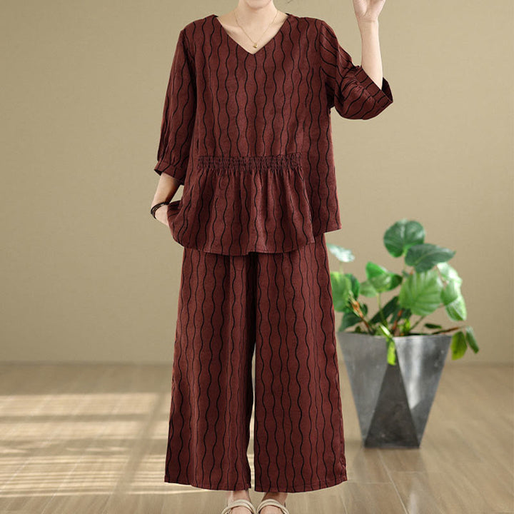 Buddha Stones Set van 2 stuks gestreept shirt met Korte mouw van polyester en harembroek ( Lengte 7) met zakken - image 23