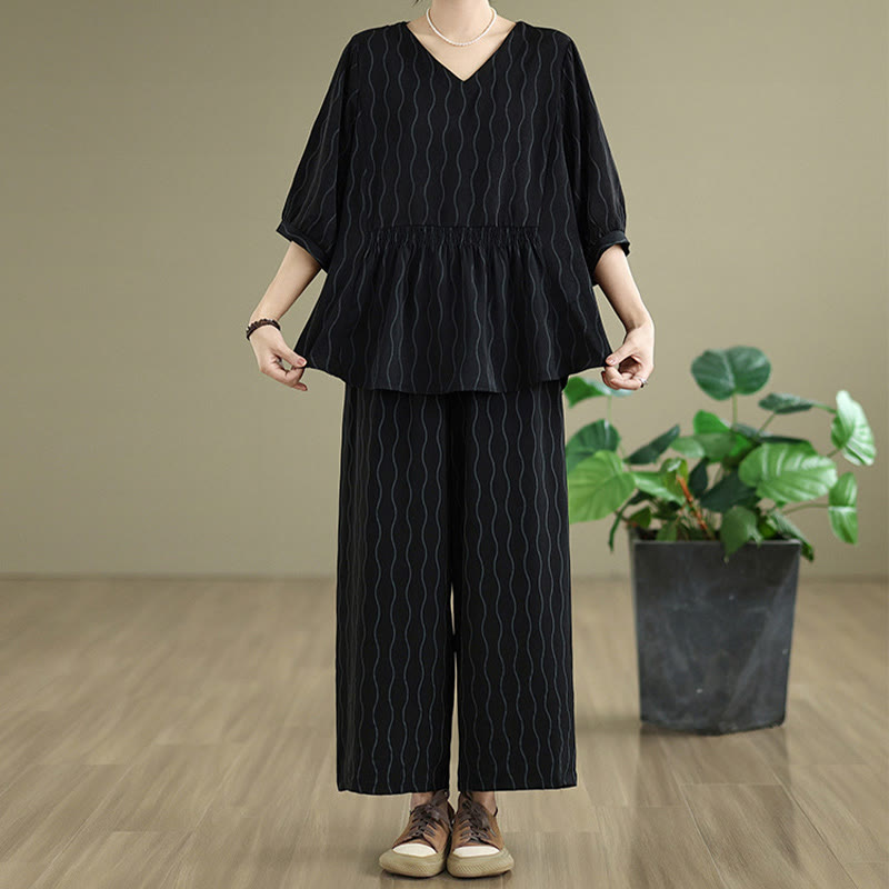 Buddha Stones Set van 2 stuks gestreept shirt met Korte mouw van polyester en harembroek ( Lengte 7) met zakken - image 12