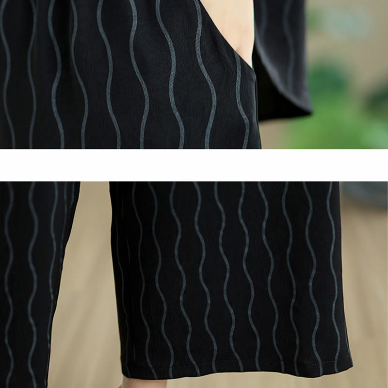 Buddha Stones Set van 2 stuks gestreept shirt met Korte mouw van polyester en harembroek ( Lengte 7) met zakken - image 18