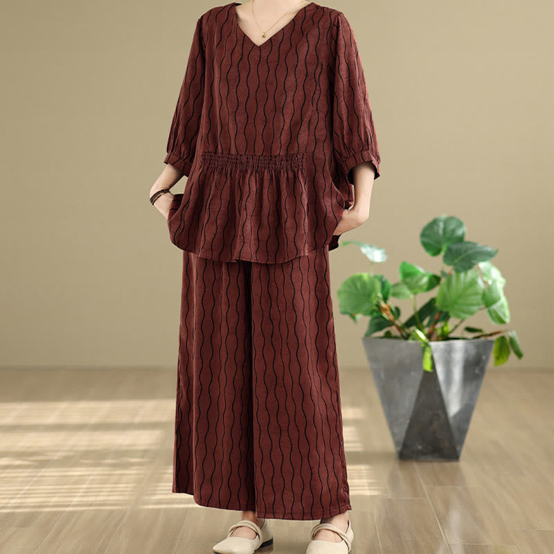 Buddha Stones Set van 2 stuks gestreept shirt met Korte mouw van polyester en harembroek ( Lengte 7) met zakken - image 24