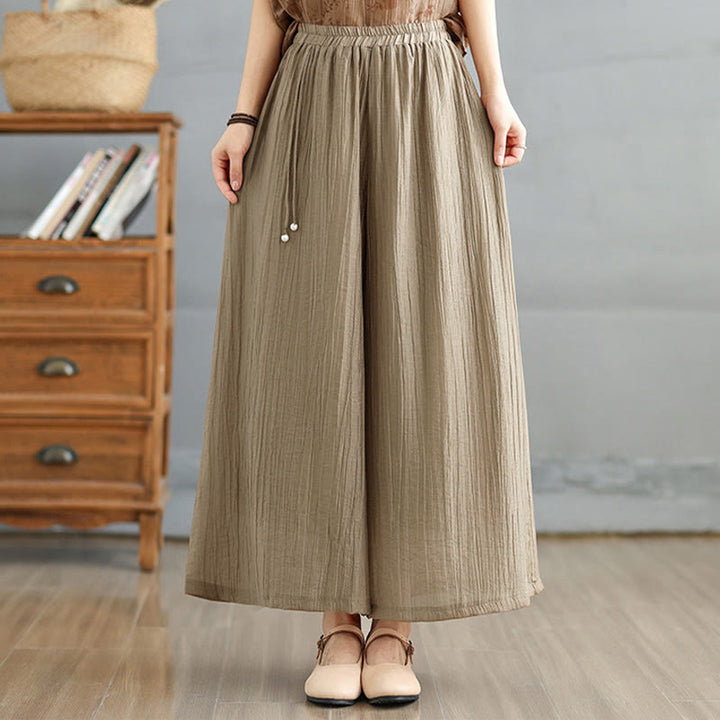 Buddha Stones Capri Cropped broek met wijde pijpen en elastische Taille in effen kleur voor dames. - Bruinen - US12, UK/AU16, EU44 (3XL) - image 25
