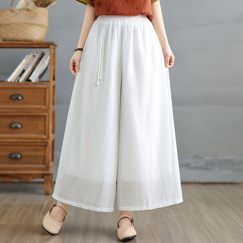 Buddha Stones Capri Cropped broek met wijde pijpen en elastische Taille in effen kleur voor dames. - Wit - US12, UK/AU16, EU44 (3XL) - image 18
