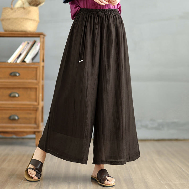 Buddha Stones Capri Cropped broek met wijde pijpen en elastische Taille in effen kleur voor dames. - Zadelbruin - US12, UK/AU16, EU44 (3XL) - image 6