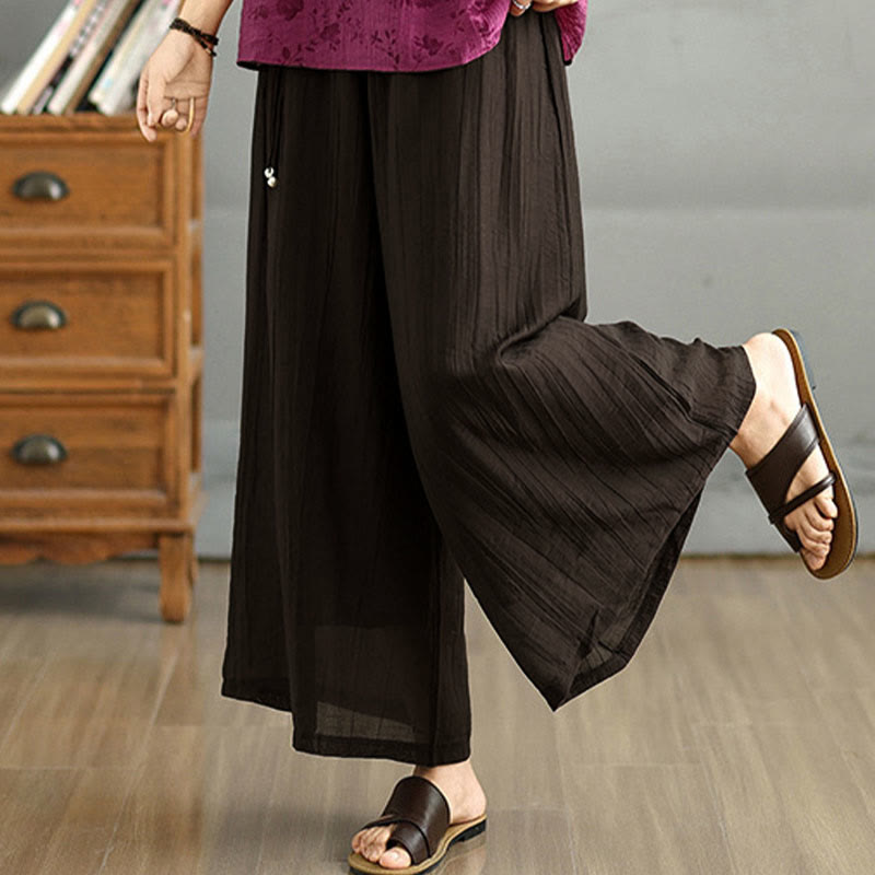 Buddha Stones Capri Cropped broek met wijde pijpen en elastische Taille in effen kleur voor dames. - image 9