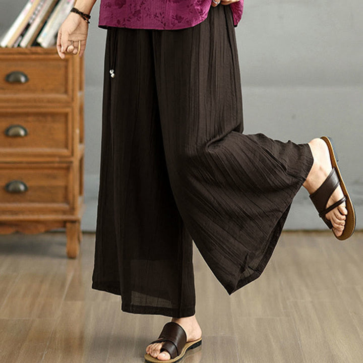Buddha Stones Capri Cropped broek met wijde pijpen en elastische Taille in effen kleur voor dames. - image 9