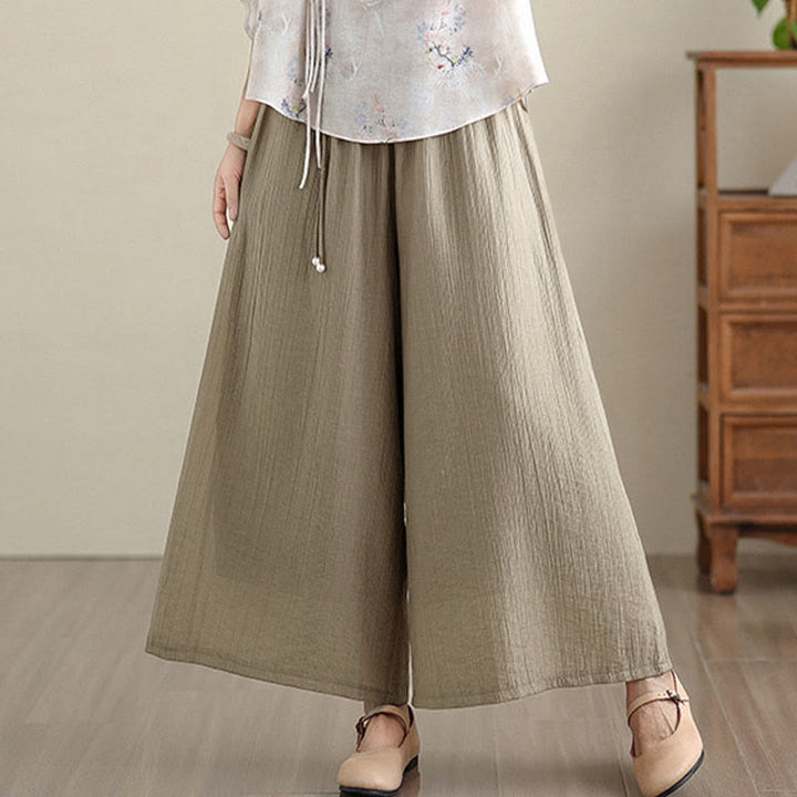 Buddha Stones Capri Cropped broek met wijde pijpen en elastische Taille in effen kleur voor dames. - image 26