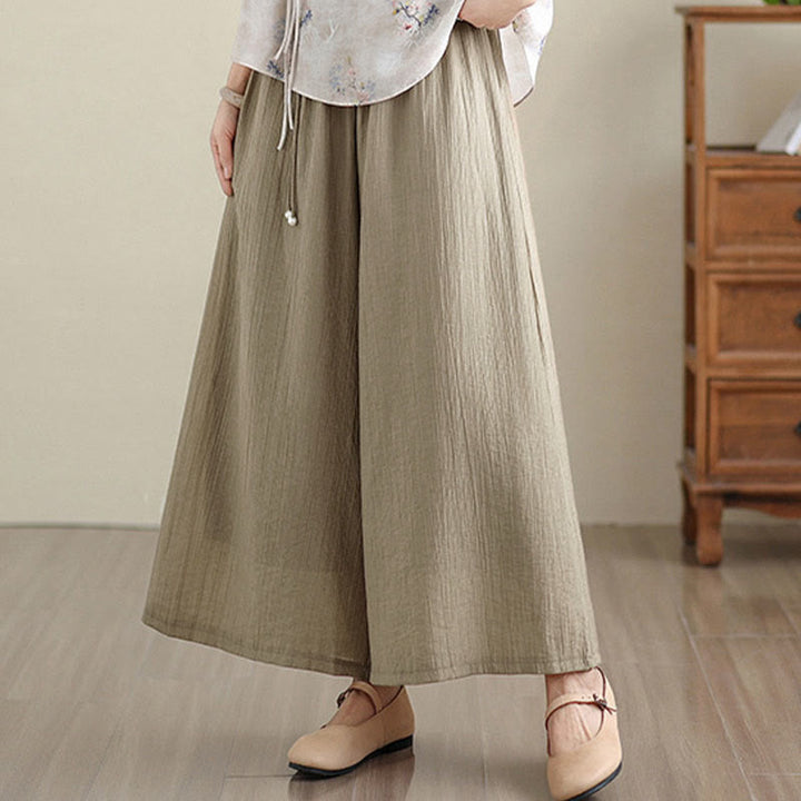 Buddha Stones Capri Cropped broek met wijde pijpen en elastische Taille in effen kleur voor dames. - image 27