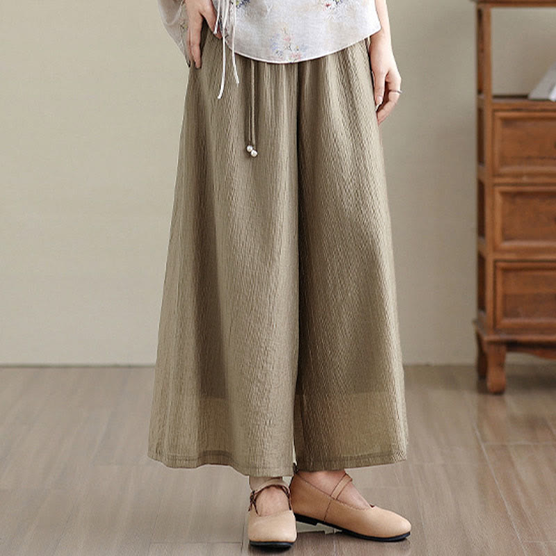 Buddha Stones Capri Cropped broek met wijde pijpen en elastische Taille in effen kleur voor dames. - image 28