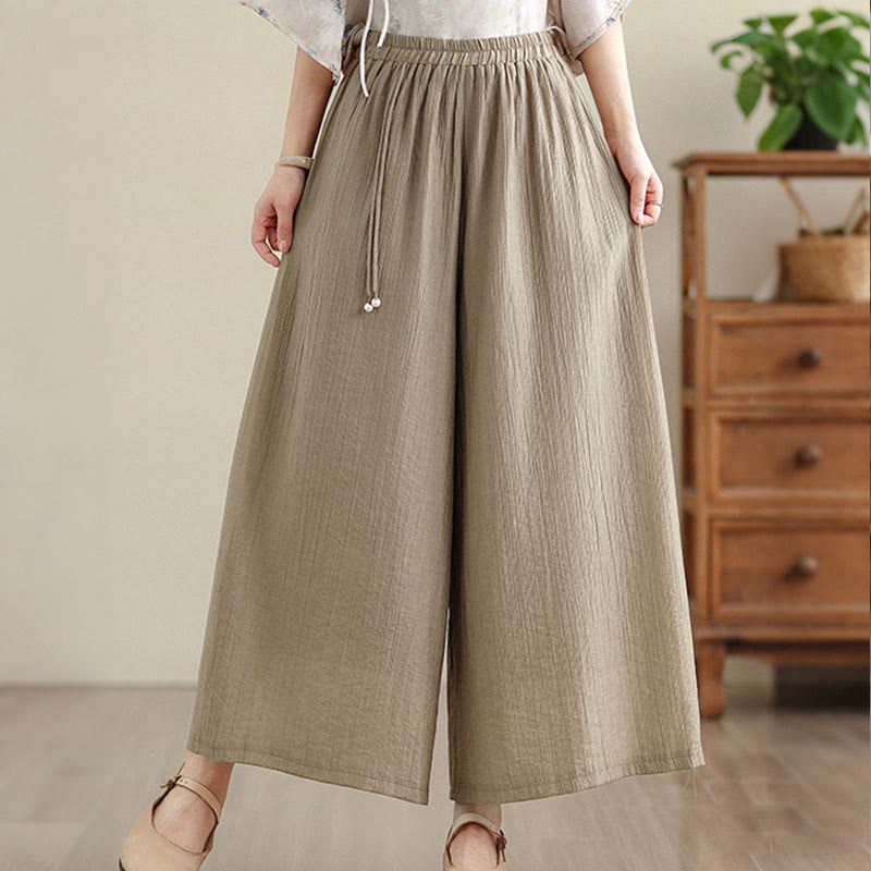 Buddha Stones Capri Cropped broek met wijde pijpen en elastische Taille in effen kleur voor dames. - image 29