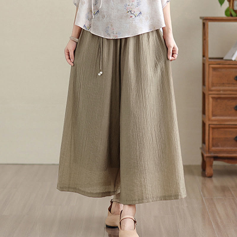 Buddha Stones Capri Cropped broek met wijde pijpen en elastische Taille in effen kleur voor dames. - image 30