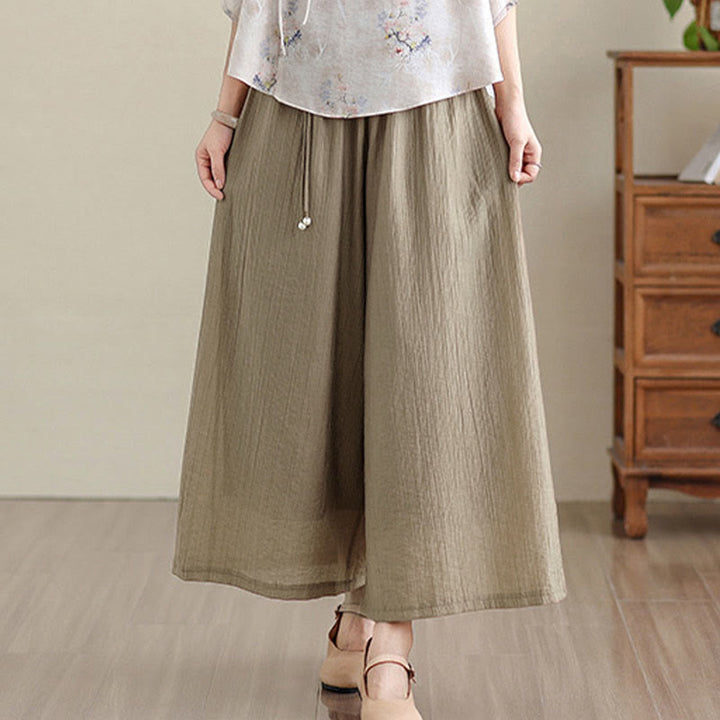 Buddha Stones Capri Cropped broek met wijde pijpen en elastische Taille in effen kleur voor dames. - image 30